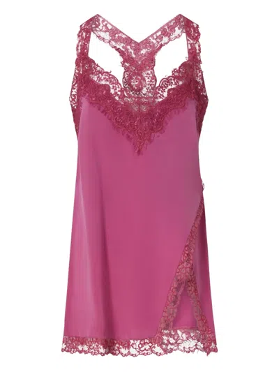 Pinko Lace-trimmed Silk Top In Pink
