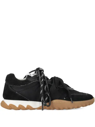 Pinko Lace-up Black Sneakers In Animal Print