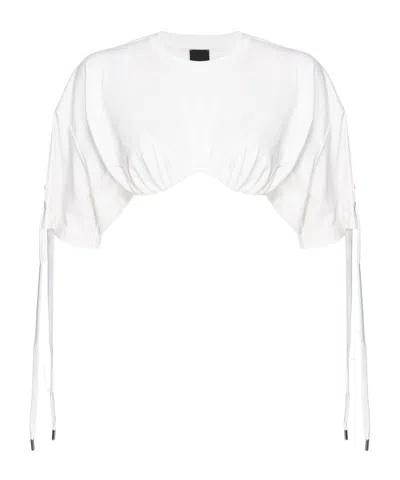 Pinko Lace-up Cropped T-shirt In White