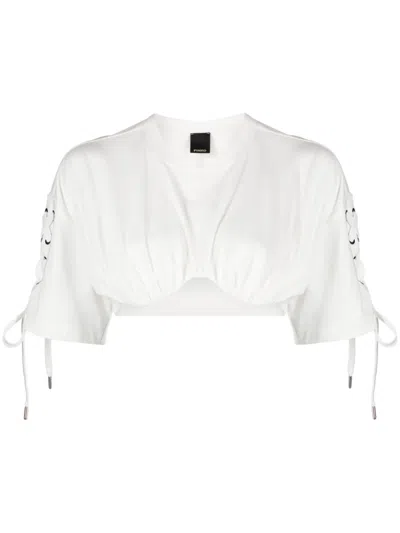 Pinko Lace-up Cropped T-shirt In White