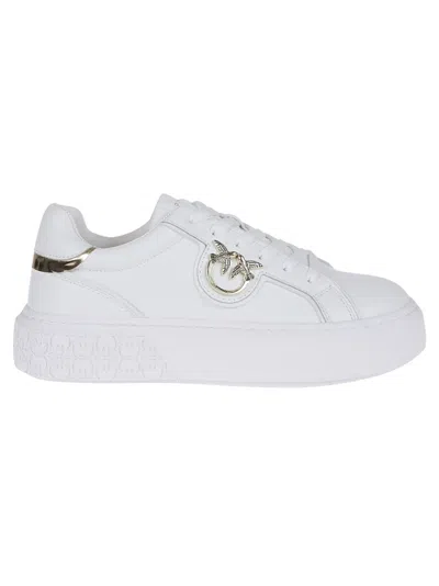 Pinko Lace-up Flatform Sneakers With Leather-effect Fabric In White