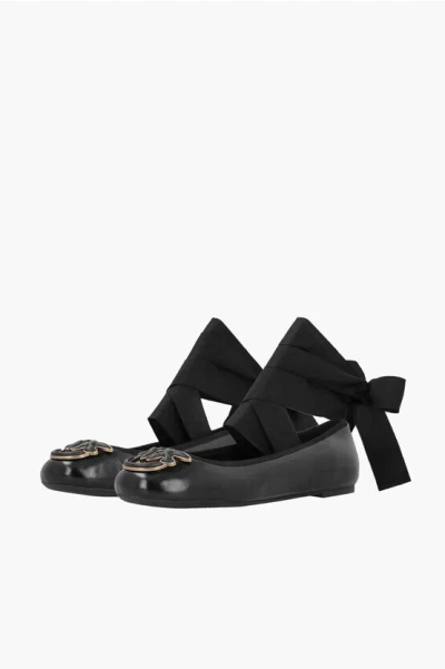 Pinko Lace-up Gioia Ballet Flats With Front Logo In Black