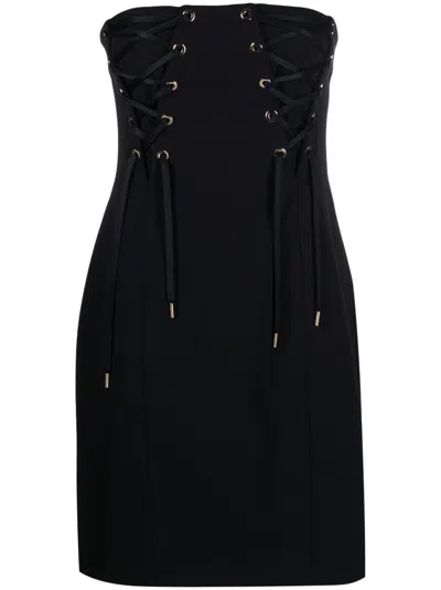 Pinko Lace-up Strapless Dress In Black
