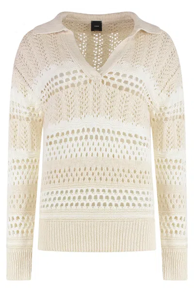 Pinko Lace-knit Cotton-linen Sweater In Neutral