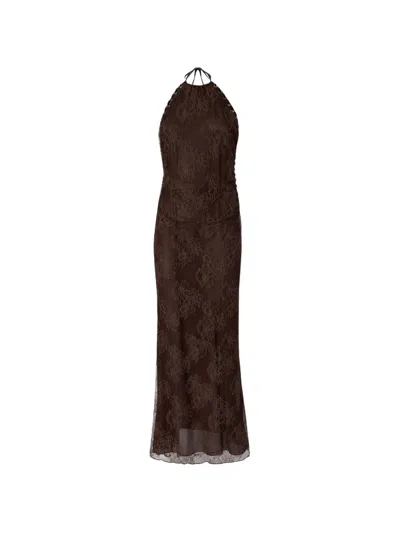 Pinko Lace-overlay Halterneck Dress In Brown