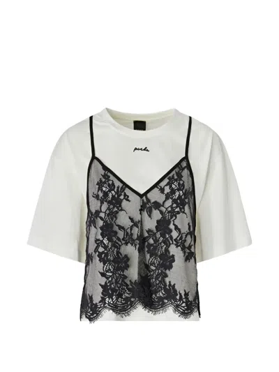 Pinko Lace-overlay Logo-embroidered T-shirt In Orange