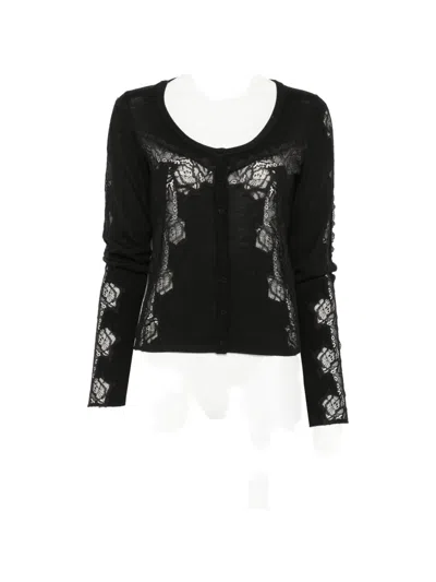 Pinko Lace-panelled Button-up Sweater In Black