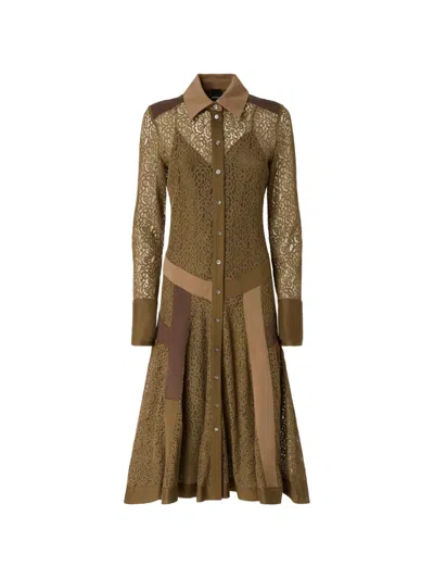 Pinko Lace-panelled Midi Shirt Dress In Green