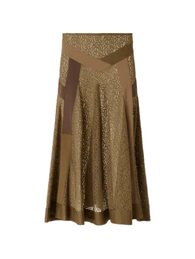 Pinko Lace-panelled Patchwork Midi Skirt In Green