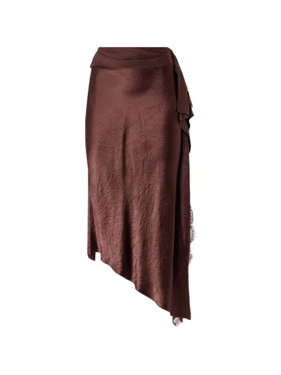 Pinko Lace-trim Asymmetric Midi Skirt In Brown