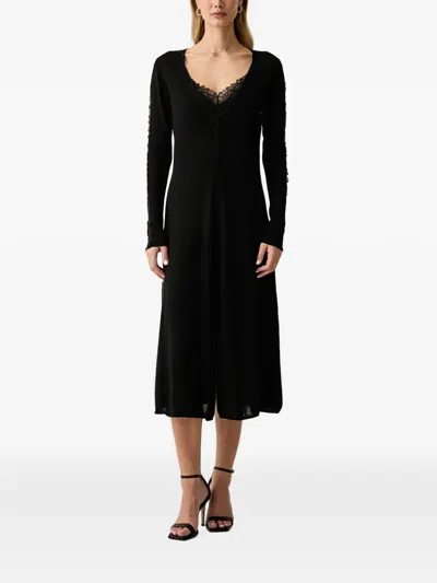 Pinko Lace-trim Button-front Midi Dress In Black