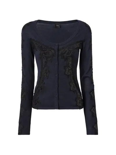 Pinko Lace-trim Button-up Cardigan In Blue