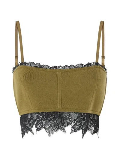Pinko Lace-trim Cropped Top In Green