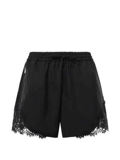 Pinko Lace-trim Drawstring Shorts In Black