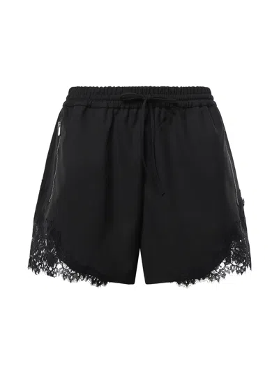 Pinko Lace-trim Drawstring Shorts In Black