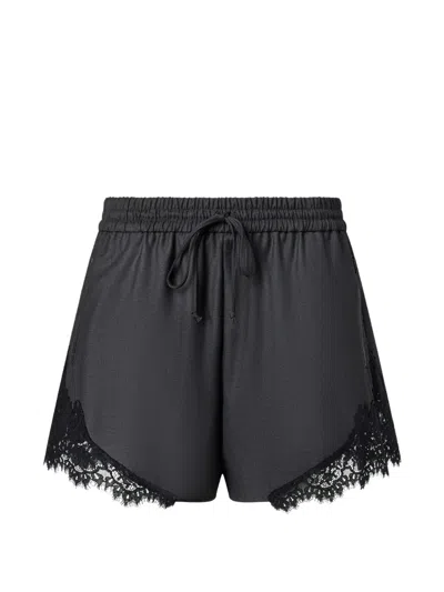 Pinko Lace-trim Drawstring Shorts In Gray