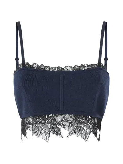 Pinko Lace-trim Knitted Top In Black