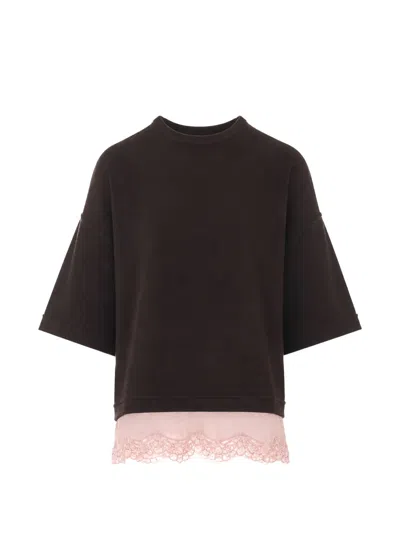 Pinko Lace-trim Layered-effect T-shirt In Brown