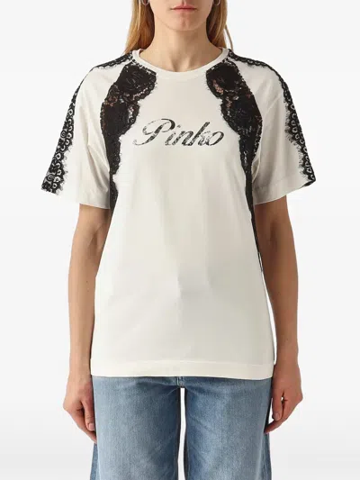Pinko Lace-trim Logo-print T-shirt In White