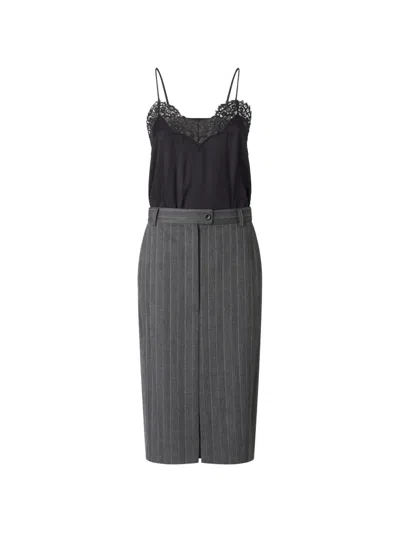 Pinko Lace-trim Pinstripe Midi Dress In Gray