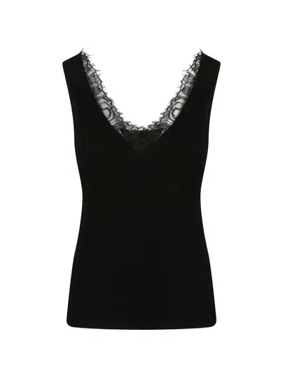 Pinko Oslo Fitted Black Lace Tank Top In Animal Print