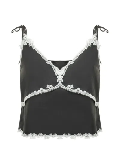 Pinko Lace-trim Tie-strap Camisole Blouse In Black