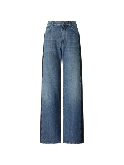 Pinko Lace-trim Wide-leg Jeans In Blue