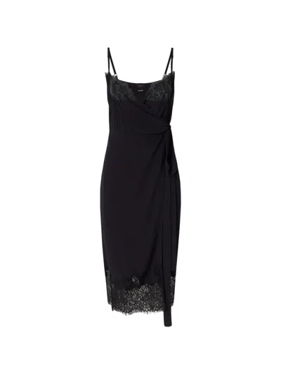 Pinko Lace-trim Wrap Dress In Black