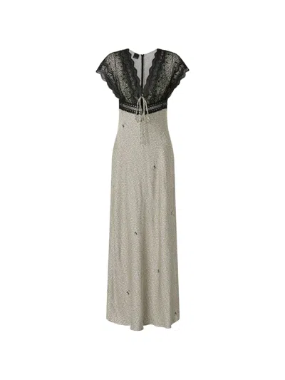Pinko Lace-trimmed Polka-dot Maxi Dress In Neutral