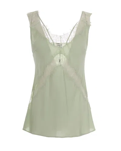 Pinko Lace-trimmed Viscose Tank Top In Green