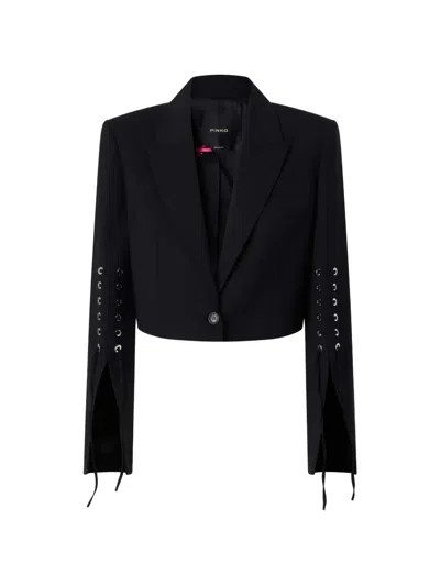 Pinko Lace-up Cropped Jacket In Black
