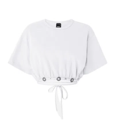 Pinko Lace-up Cropped T-shirt In White