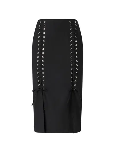 Pinko Lace-up Front-slit Skirt In Black