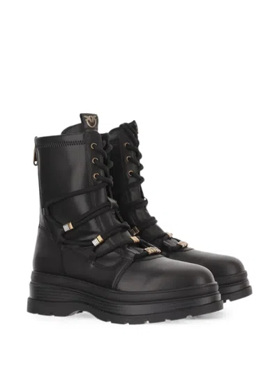 Pinko Lace-up Platform Ankle Boots In Black