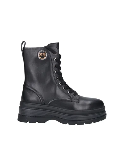 Pinko Lace-up Platform Combat Boots In Black