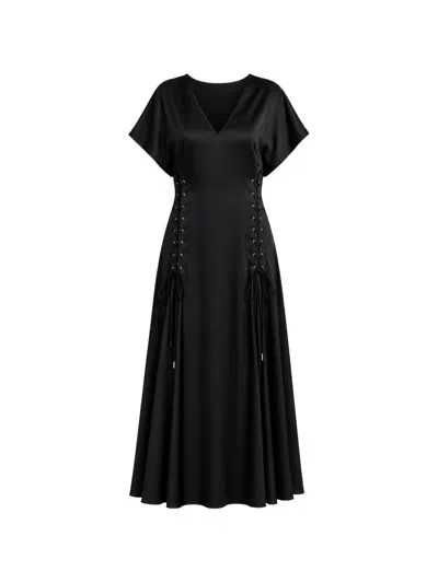 Pinko Lace-up Satin Maxi Dress In Black