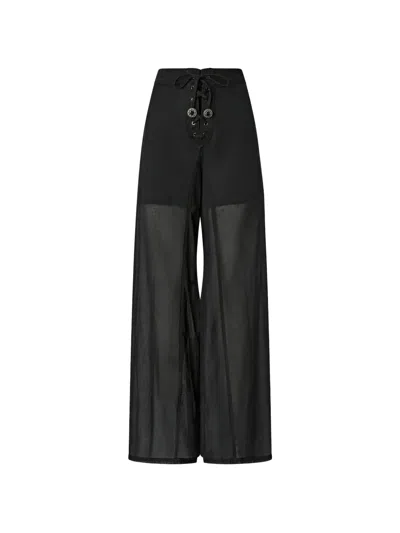 Pinko Lace-up Sheer Trousers In Black