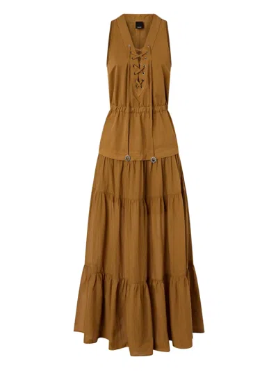 Pinko Lace-up Sleeveless Dress In Brown