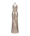 Pinko Long Laminated Jersey Dress In Nude