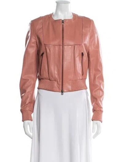 Pre-owned Pinko Lamb Leather Biker Jacket In Brown