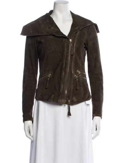 Pre-owned Pinko Lamb Leather Biker Jacket In Brown