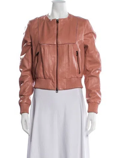 Pre-owned Pinko Lamb Leather Bomber Jacket In Orange