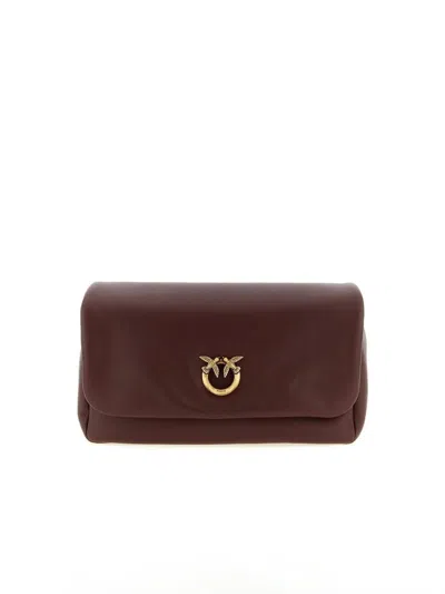 Pinko Lambskin Leather Crossbody Bag In Brown