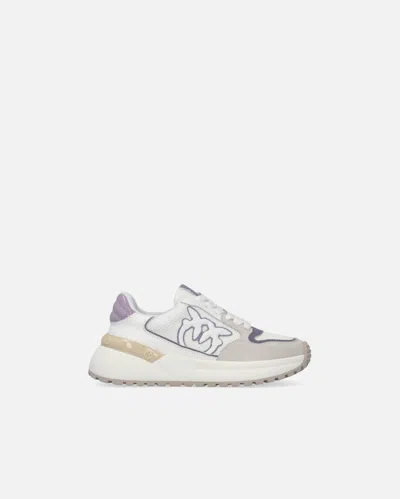 Pinko Laminated Chunky Sneakers With Logo In Bianco/lilla