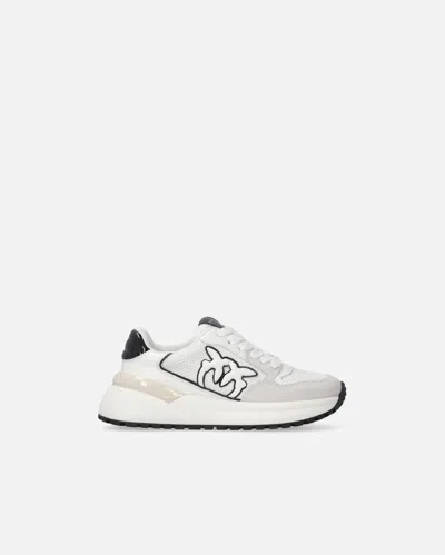 Pinko Laminated Chunky Sneakers With Logo In Blanc/noir
