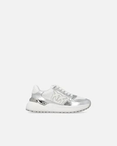 Pinko Laminated Chunky Sneakers With Logo In Silver