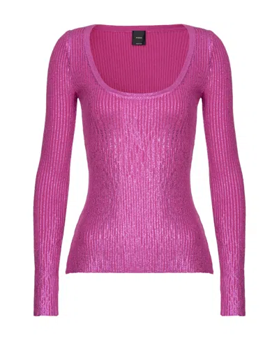 Pinko Laminated-effect Ribbed-knit Jumper In Pink