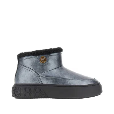 Pinko Laminated Leather Ankle Boots In Black