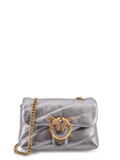 Pinko Love Puff Baby Nappa Leather Convertible Crossbody In Gray