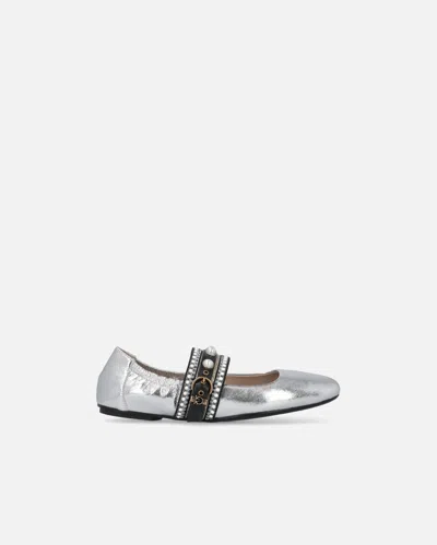 Pinko Laminated Leather Ballerinas With Jewel Band In Silver